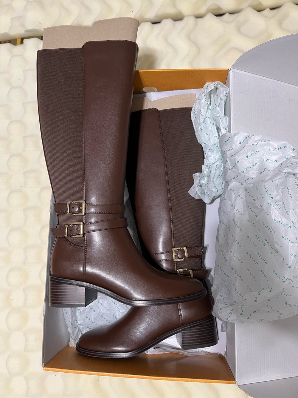 Unisa Brown Tall Riding Boots with Buckle Straps